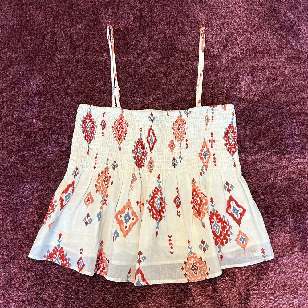 American Eagle Outfitters Cream Tank Top with Red & Orange Diamond Print